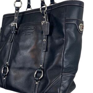 Authentic Coach black leather tote, 15”x11”x4”